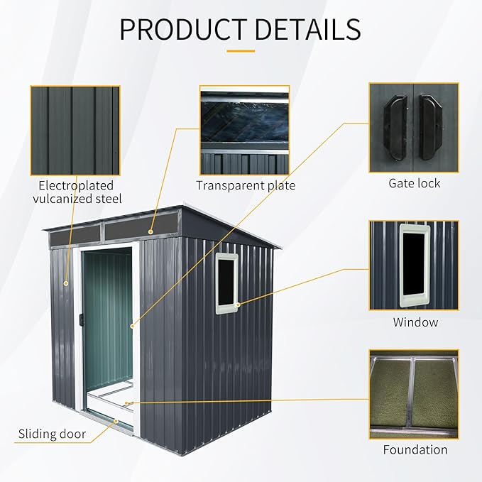 Ball & Cast 6x5ft Metal Outdoor Storage Shed with Window,Lockable Tool Storage Sheds,Steel Garden Sheds with Sloped Roof and Transparent Plate,for Backyard,Patio,Garage,Lawn,White+Black
