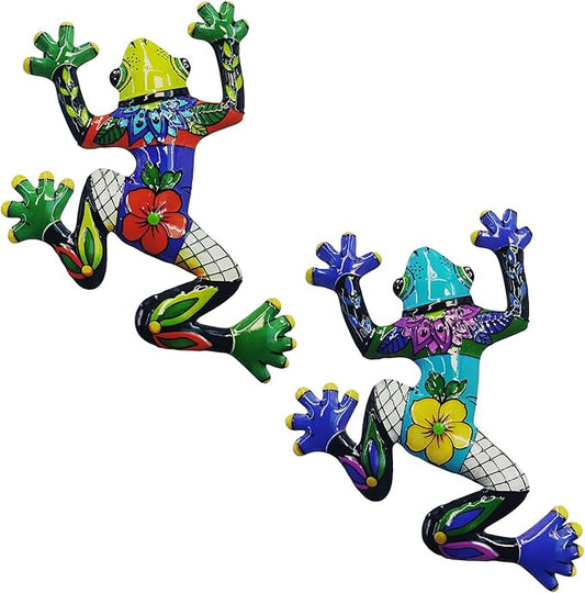 John's Studio 2Pcs Metal Frog Wall Decor Outdoor Garden Hanging Art Sculptures Home Ocean Theme Decorations for Kitchen Bathroom and Pool