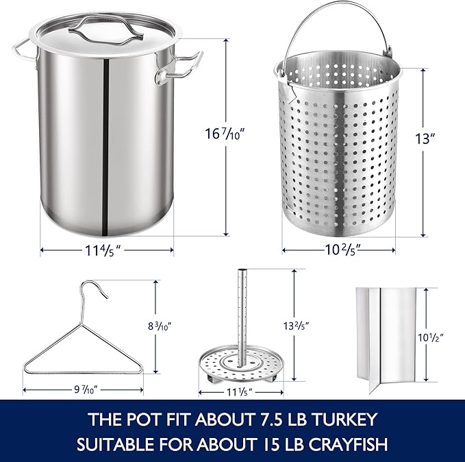 ARC 32QT Seafood Boiling Kit, 200,000BTU Propane Burner and 36" Large Spoon, Crawfish Boil Pot w/Basket and Steamer Rack, Outdoors Cooking and Steaming, Large Turkey Fryer Pot, Lobster Shrimp Pot