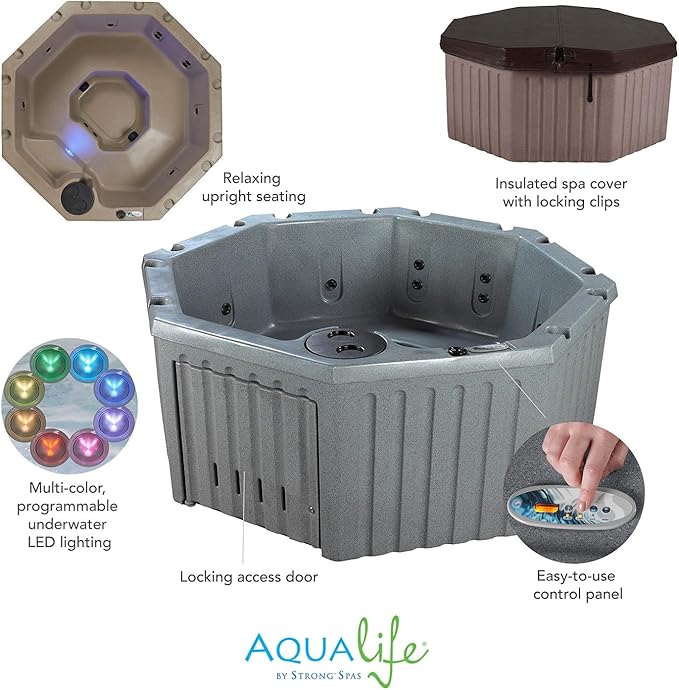 AquaLife Invi 5-Person Hot Tub with 11 Hydro Jets, LED Lighting & Insulated Cover – Non-Lounger Spa for Relaxation & Therapy
