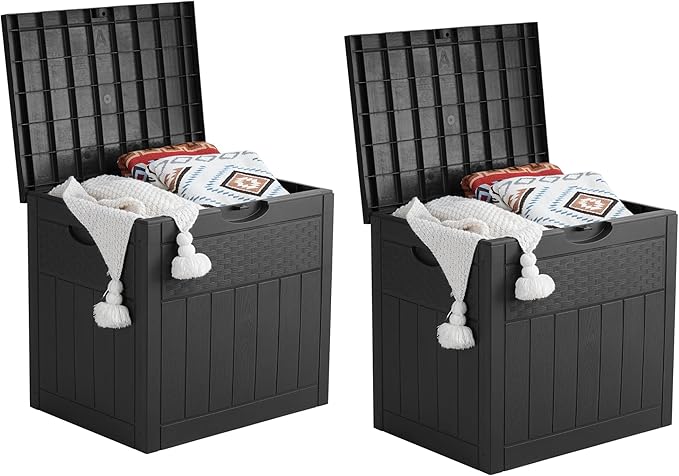 33 Gallon Deck Box Set of 2, Small Outdoor Storage Box Waterproof, Lockable Secure Package Bin Delivery Box for Outside, Patio Cushions Storage Box, Delivery Driver Snack Box for Porch, Black