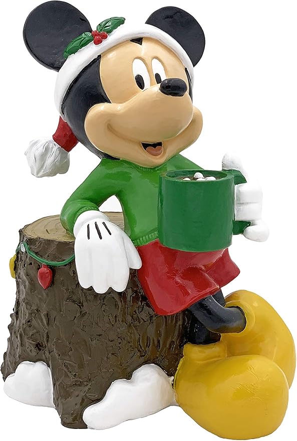 Disney Mickey Mouse Drinking Cocoa Christmas Outdoor Garden Statue, 7 inches Tall, Officially Licensed Disney Product
