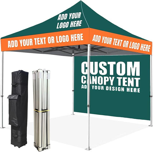 Custom Canopy Tent 10x10 with Logo, Personalized Pop Up Canopy Tent, Nano-Grade Water Repellent Heavy Duty Tent for Outdoor, w/Roller Bag(1 Full Wall)