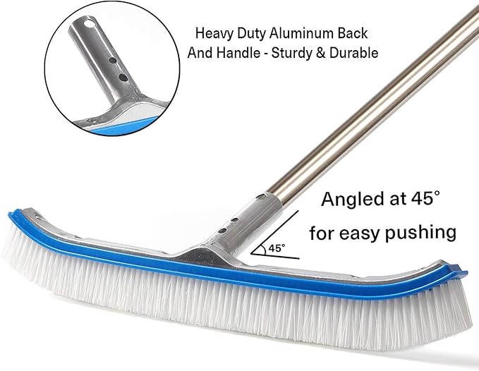 HOSKO Swimming Pool Brush for Wall Tile,Pole Length Adjustable 10FT,18.5" Polished Aluminum Back Cleaning Brush Head Nylon Bristle for Pool Cleaning（10 FT）