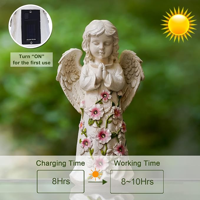 Nacome Garden Outdoor Statues Angel with Succulent and 7 LED Lights – Lawn Decor for Patio, Balcony, Yard Ornament - Unique Housewarming Gifts
