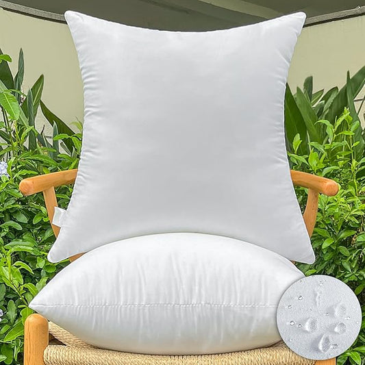 22x22 Inch Outdoor Throw Pillow Inserts, Pack of 2 - Premium Large Water-Resistant Decorative Pillows Stuffer for Sofas, Chairs,Patio Furniture, Porch Swing- White