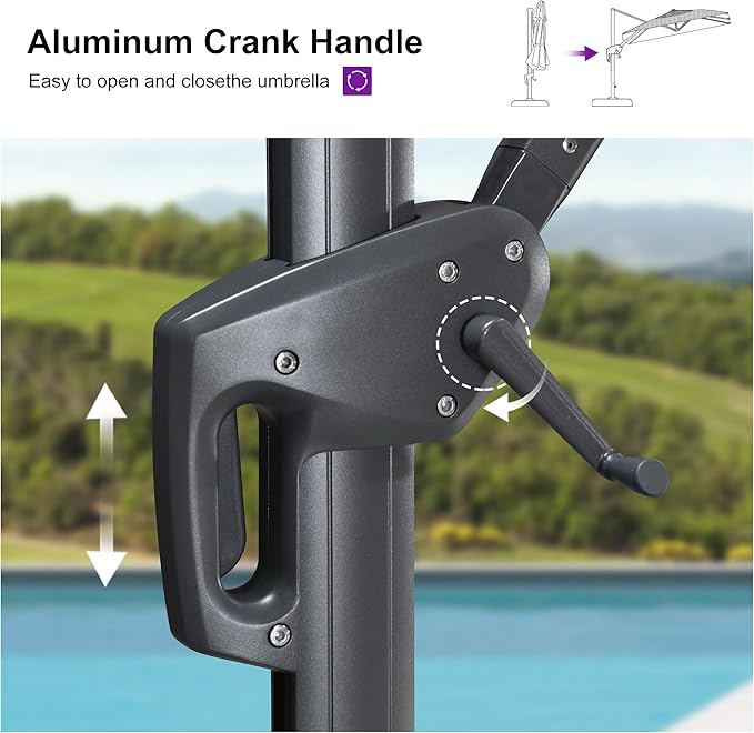 PURPLE LEAF 11' X 8' Swivel Outdoor Patio Aluminum Umbrella with Base Left-right Tilting Cantilever Offset Umbrella with UV Resistant Heavy Duty Fabric for Deck Pool Patio Backyard, Ocean Slate
