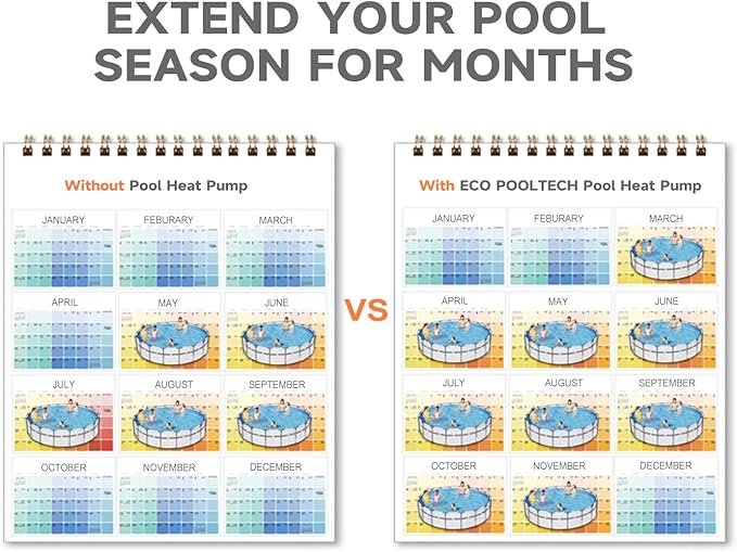 ECO POOLTECH EU50 Electric Pool Heater for Above Ground Pools Up to 5000gallons, Max16184BTU Swimming Pool Heat Pumps, 110V-120V/60Hz Plug-in Pool Warmer, High Efficiency