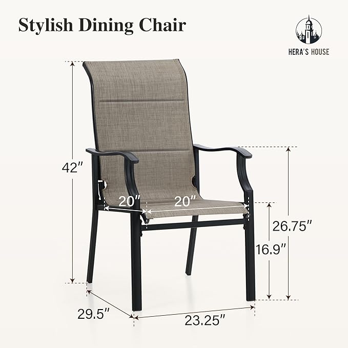 HERA'S HOUSE Premium Patio Dining Chair of 8, Rust Resistant Outdoor Chair with Textilene Padded Seat, Supports up to 350lbs with Comfort and Durability for Lawn Kitchen Garden Backyard