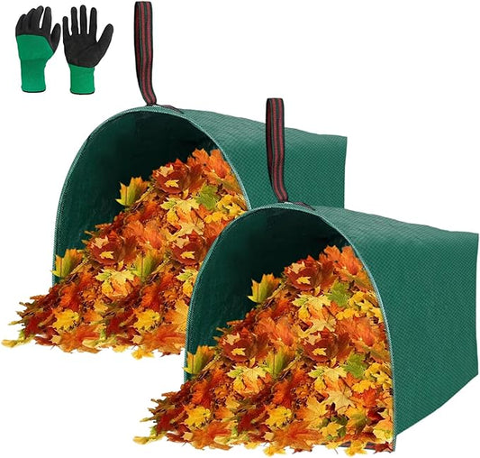 2 Pack 40 Gallon Dustpan Type Lawn Bags Reusable Collapsible Heavy Duty Leaf Bags Yard Waste bags Collecting Leaves Lawn Grass Branches