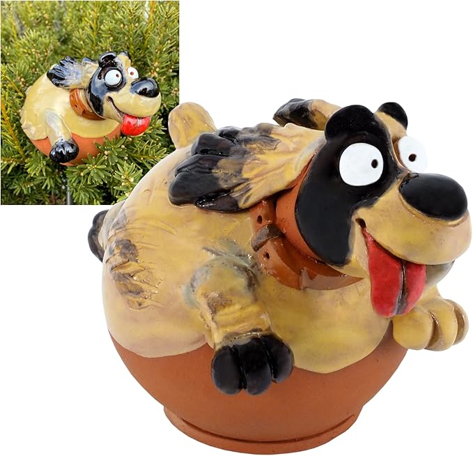 Ceramic Garden Decor - Dog Lawn stake - Outdoor statue - Perfect, unique gifts for gardeners woman, men, yard gifts - Handmade, Frostproof