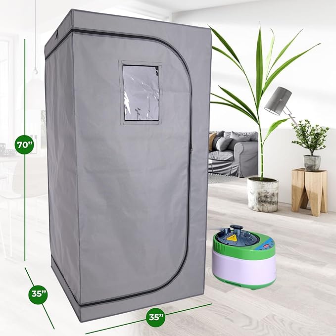 SereneLife Portable Full Size Home Spa| One Person Sauna | with Heating Foot Pad and Portable Chair (Steam Gray)