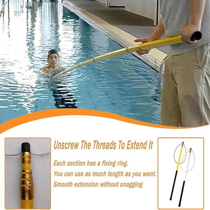 Telescopic Pool Rescue Hook with Pole, 16ft-30ft Adjustable Heavy Duty Pool Pole, Fibreglass Safety Hook Pools, Specialised Emergency Rescue Equipment for Drowning Victims (L:450cm/14.8ft)