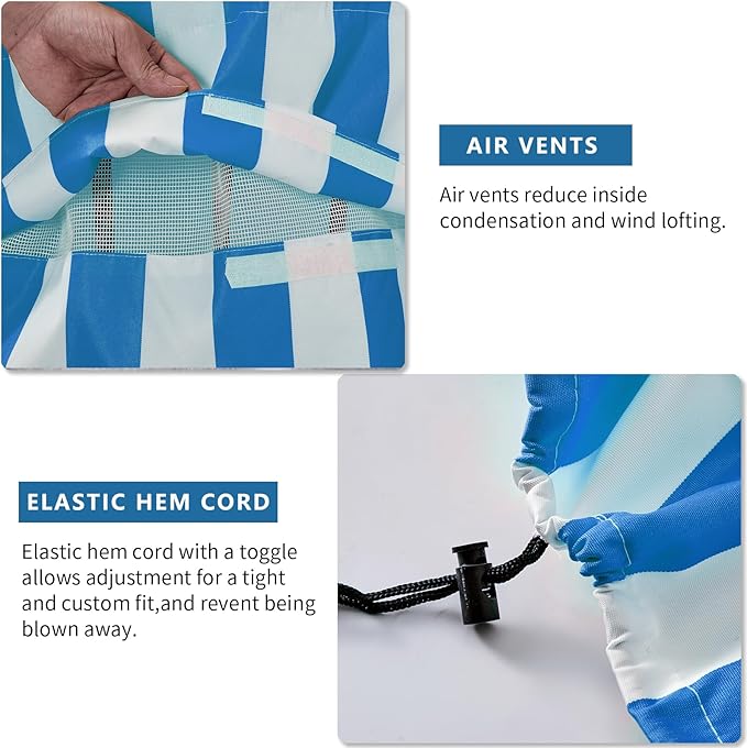Adirondack Chair Covers Waterproof, Patio Chair Covers, Water Resistant Outdoor Furniture Protection, Heavy Duty With Air Vents, 30W 33D 33H Inches, Blue and White Stripe Pattern