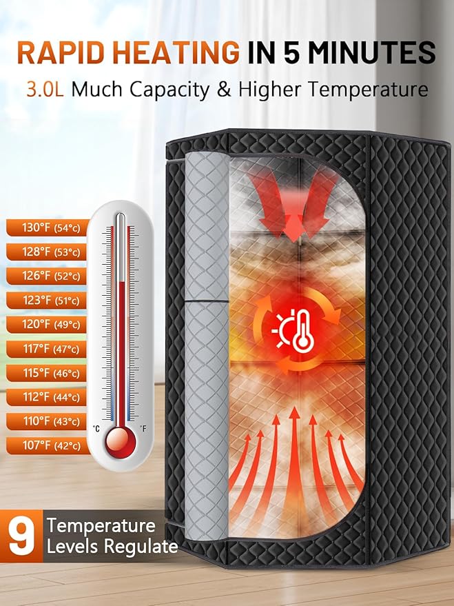 Portable Steam Sauna for Home, Portable Sauna Box Full Body for Home with 9 Adjustable Heat Levels, Steam Sauna with 3L 1500W Steamer, Folding Chair, 99 Minute Timer