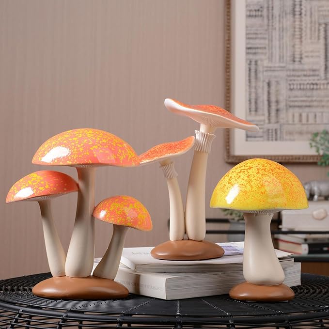 SEINHIJO Mushroom Decor Sculpture Garden Gifts Statue Outdoor Fairy Figurine Modern Patio Arts Polyresin 8.3inch