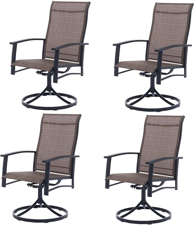 Patio Swivel Chairs Set of 4, Outdoor Swivel Chairs with Armrest, High Back Patio Chair with Metal Frame, All-Weather Outdoor Dining Chair for Deck, Porch and Lawn, Mocha