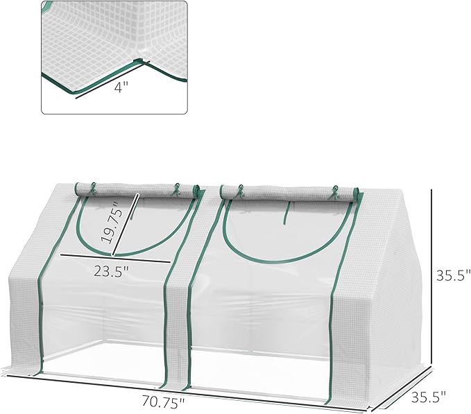 Outsunny 6' x 3' x 3' Portable Greenhouse, Garden Green House with 2 PE/Plastic Covers, Steel Frame and 2 Roll Up Windows, Clear