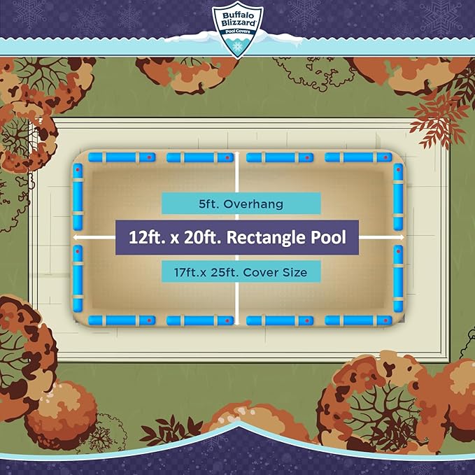 Buffalo Blizzard Supreme Plus 12 ft x 20 ft Rectangular Winter Pool Cover | Tan/Silver | Heavy Duty for Above Ground Swimming Pools | Easy Install | Cold & UV Resistant | Seasonal Debris Protection
