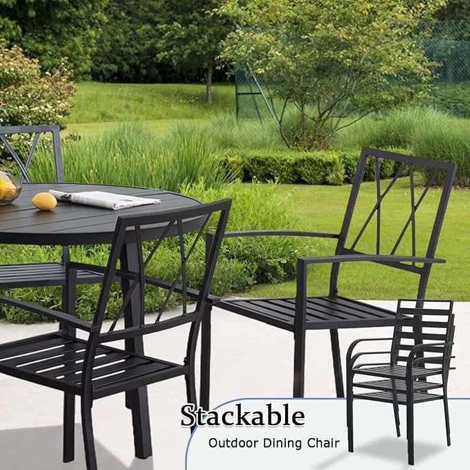 Outdoor Dining Chairs Set of 4, Aluminum Frame Stackable Patio Dining Chairs with Armrest, Wrought Iron Patio Bistro Chairs for Lawn, Backyard, Garden, Porch