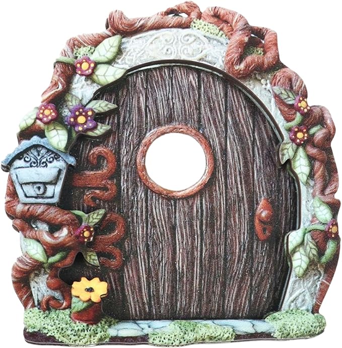 Miniature Fairy Door, Wooden Gnome Door for Trees Wall, Fairy Garden Outdoor Decor Accessories