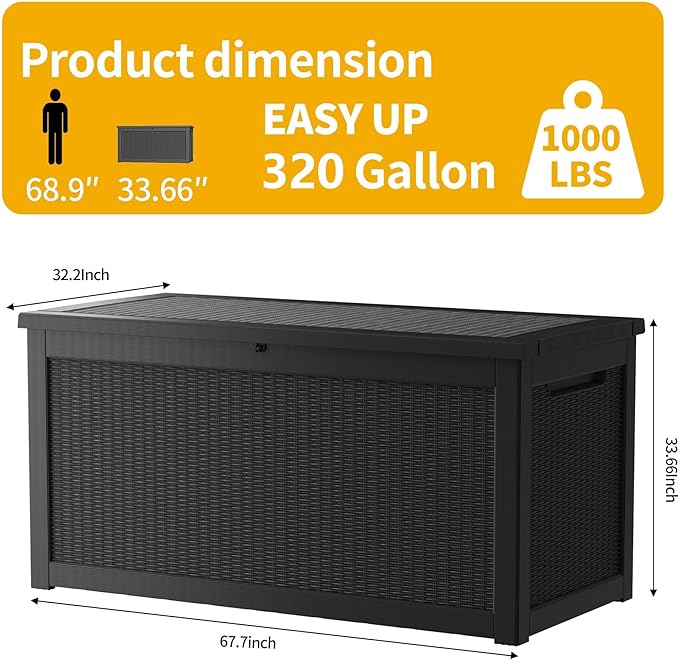 320GAL Brown High - End Wicker - Textured Outdoor Deck Box with Lock Hole - Waterproof, SGS - Certified UV Protection, Exquisite Storage for Luxury Patio Decor and Premium Outdoor Cushions