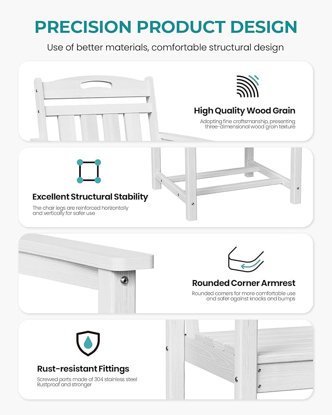 Set of 2 Weatherproof Patio Chairs - HDPE Outdoor Dining Chairs with Wide Seat, Ergonomic Design - for Garden, Backyard, Deck - White