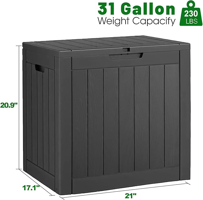 Outdoor Storage Box, 31 Gallon Deck Box, Large Resin Storage Cabinet for Gardening Tools, Patio Pillow, Lockable, Waterproof and UV Resistant