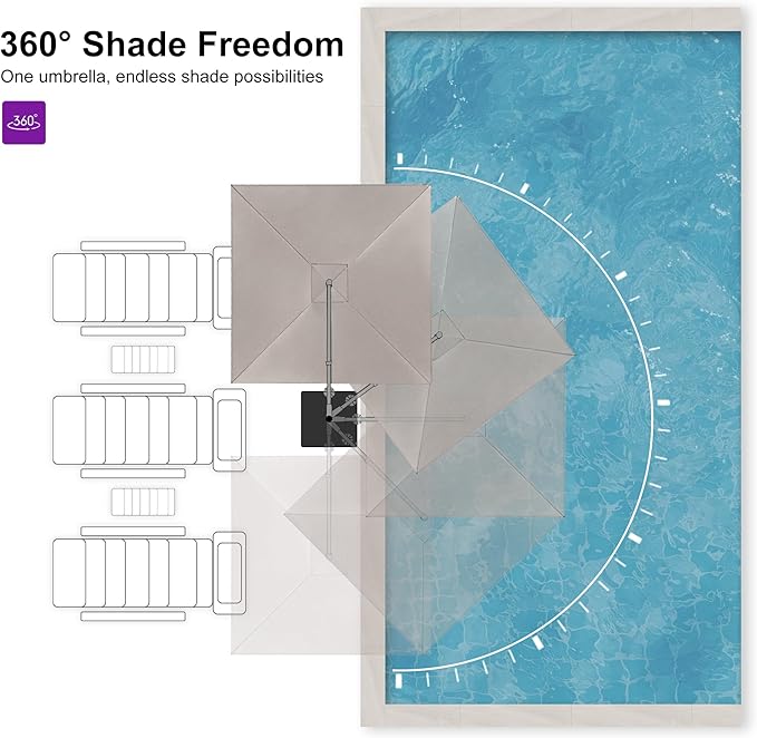 PURPLE LEAF 9 FT Outdoor Umbrella with Base Patio Cantilever Aluminum Umbrella with 3 Years Fade Resistance Recycled Fabric Offset Square with 360-degree Rotation for Deck Pool Garden, Ash Mocha