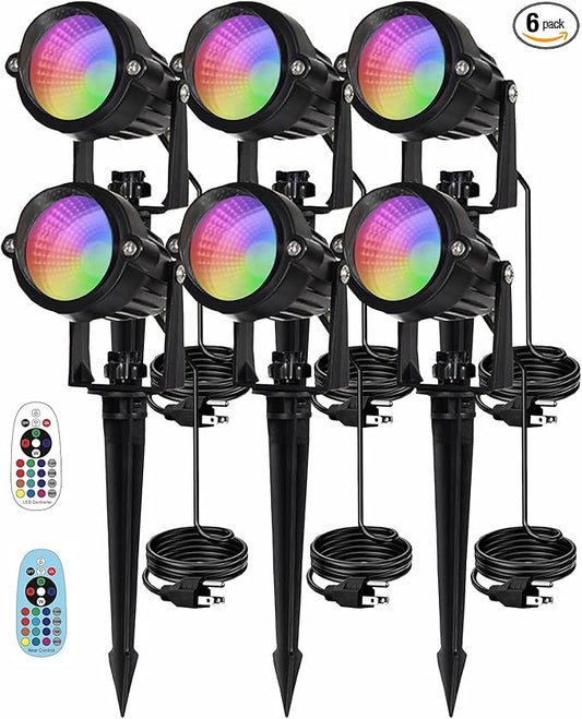 10W RGBW LED Landscape Lights Spot Lights Outdoor for Yard Garden Decor Spotlight, Landscape Lighting with 16 Color Changing and Remote, IP68 Waterproof (6 Pack)