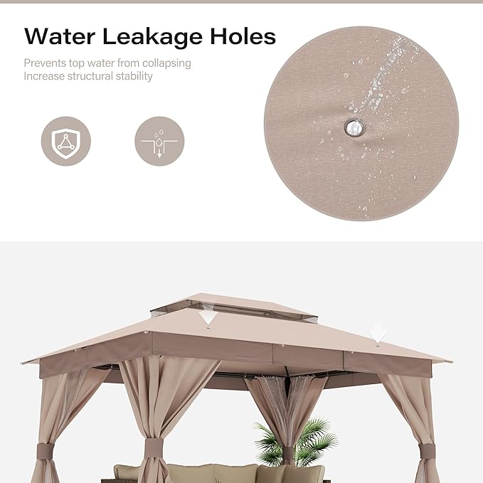 LAUSAINT HOME Outdoor Patio Gazebo 10'x13' with Expansion Bolts, Heavy Duty Gazebos Party Tent Shelter with Double Roofs, Mosquito Nets and Privacy Screens for Backyard, Garden, Lawn, Khaki
