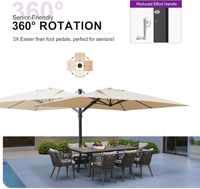 PURPLE LEAF 10' X 13' Rectangle Patio Umbrella Large Outdoor Aluminum Offset Umbrella with 360-degree Rotation Cantilever Umbrella for Garden Deck Backyard Pool, Beige