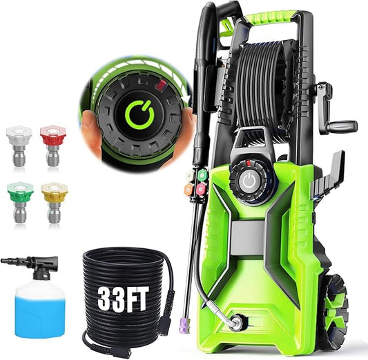 5000 PSI Adjustable Pressure Cleaner, 2025 New Power Cleaner Pressure Adjustable (2500PSI-5000PSI) with 33ft Pressure Hose, 4 Nozzle and Detergent Tank for Cars, Upgraded Green