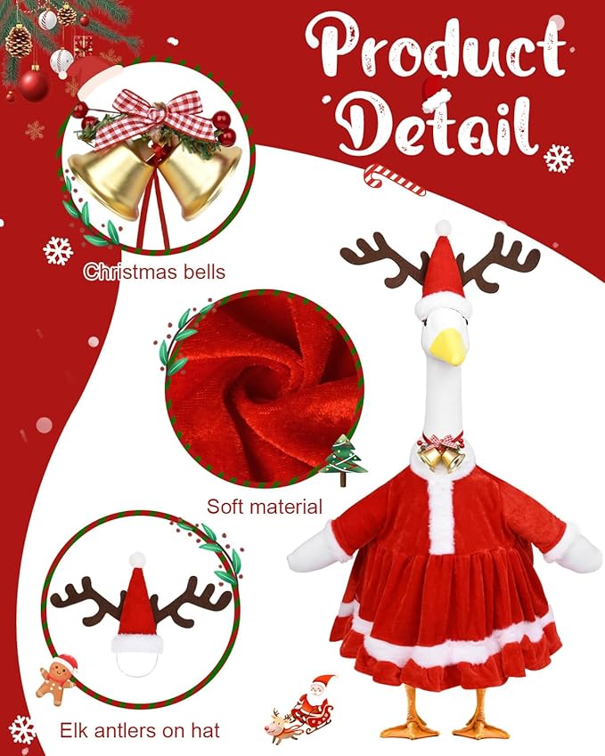 Christmas Porch Goose Outfits - Red Santa Claus Custome for 23 inch Porch Goose, Christmas Outdoor Decor for Lawn, Yard & Garden