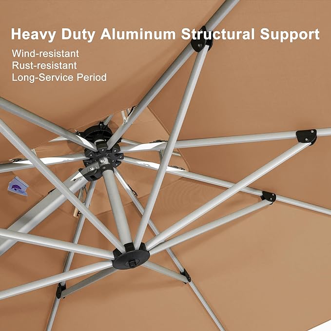PURPLE LEAF 10' X 12' Patio Umbrella Outdoor Rectangle Umbrella Large Cantilever Umbrella Windproof Offset Heavy Duty Sun for Garden Deck Pool Patio, Beige