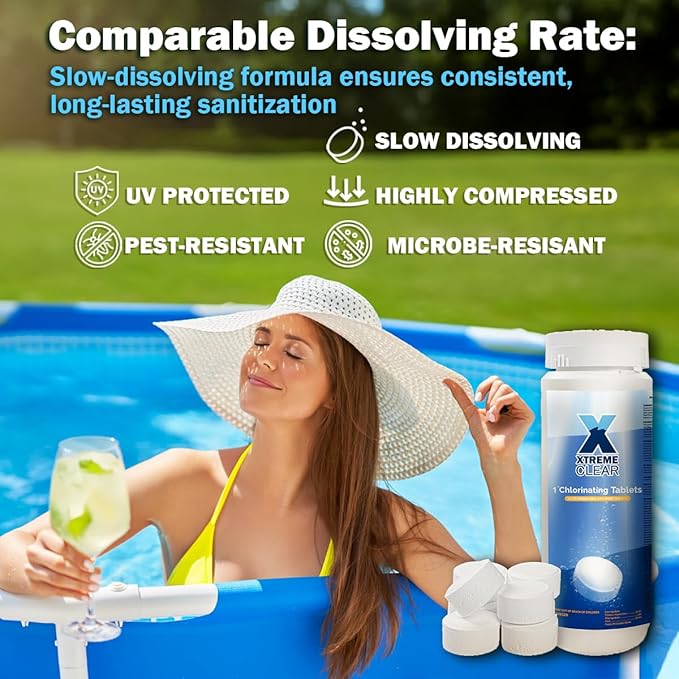 XtremeClear SuperDeal 9 Pack 1.5lbs Bottle 1" Chlorine Tablets Bottle 1.5 lbs Chlorinating Tabs for Swimming Pools, Spa, Hot Tubs, Small Pool, Slow Dissolving, 9 Pack