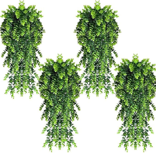 4 Pack Artificial Eucalyptus Leaf Rattan Fake Hanging Plant Faux Greenary Vine Outdoor UV Resistant Plastic Plants for Wedding Party Home Decor