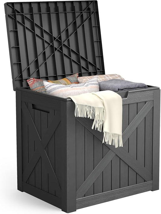 Outdoor Storage Box,Deck Box Waterproof, Resin Patio Storage Bin for Package Delivery, Patio Furniture Cushion, Garden Tools, Pool Accessories, Weatherproof