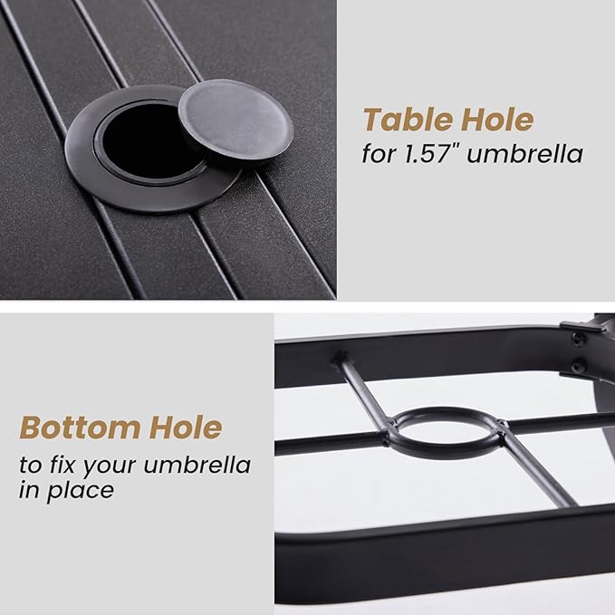 Soohow Patio Dining Table 35"x35", Square Outdoor Dining Table with 1.57" Umbrella Hole, Metal Outdoor Furniture for Patio, Graden, Backyard and Poolside, Weather-Resistant