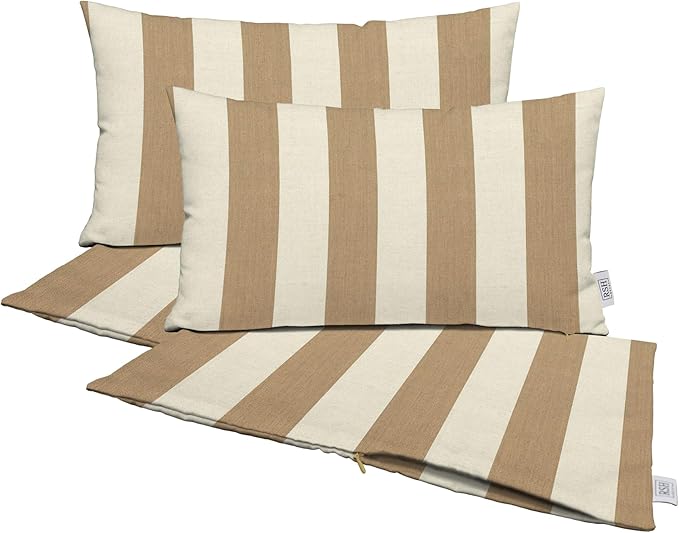 RSH DECOR: Sunbrella Pillow Covers Set of 4 | Covers Only - 20" x 12" | Outdoor Lumbar Pillow Covers Crafted with Sunbrella Performance Fabric | Maxim Heather Beige