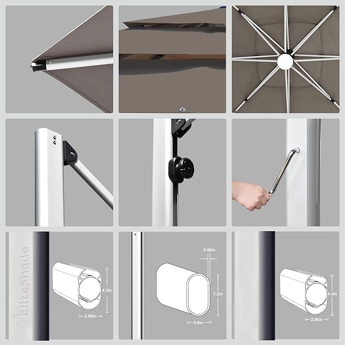 EliteShade USA APOLLO 3-Tier 10x10FT Full Aluminum Cantilever Patio Umbrella for Outdoor restaurant Garden Courtyard Deck Pool and Marketing with Light (No battery),Taupe