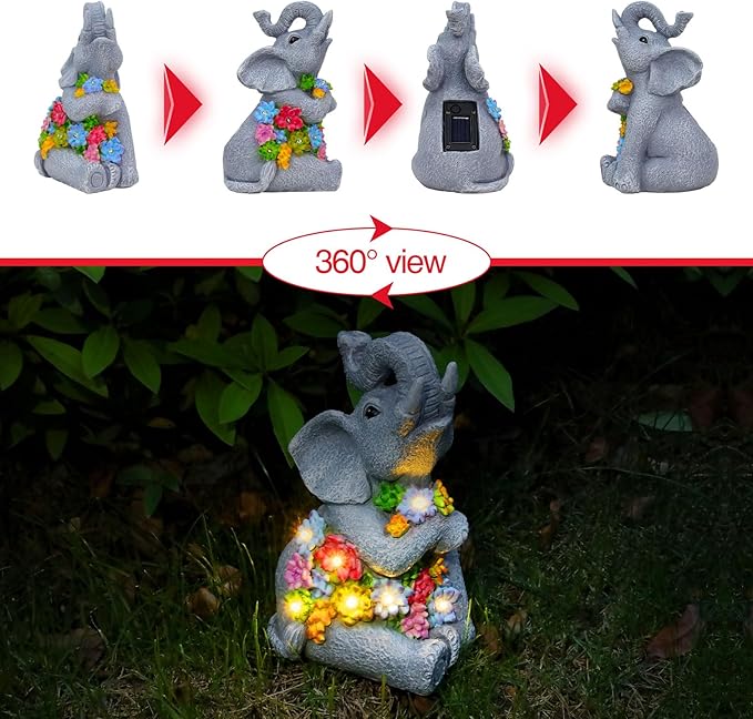 Womens Gifts Solar Statues for Garden Decor, Outdoor Elephant Sculptures for Clearance Lights for Outside Lawn Ornaments Porch Patio Balcony Yard Home Birthday Gifts for Mom Grandma Women