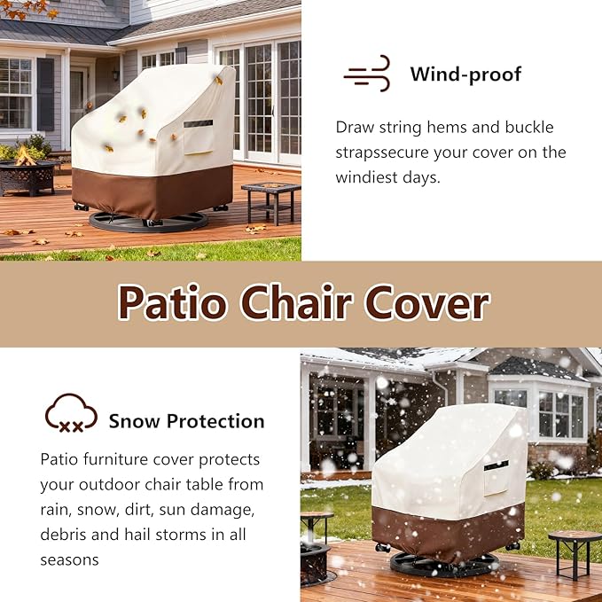Patio Chair Covers 2 Pack,Swivel Lounge Chair Cover,Waterproof Heavy Duty Outdoor Lawn Patio Furniture Covers 28 W x 31 D x 38.5 H inches,Beige & Brown