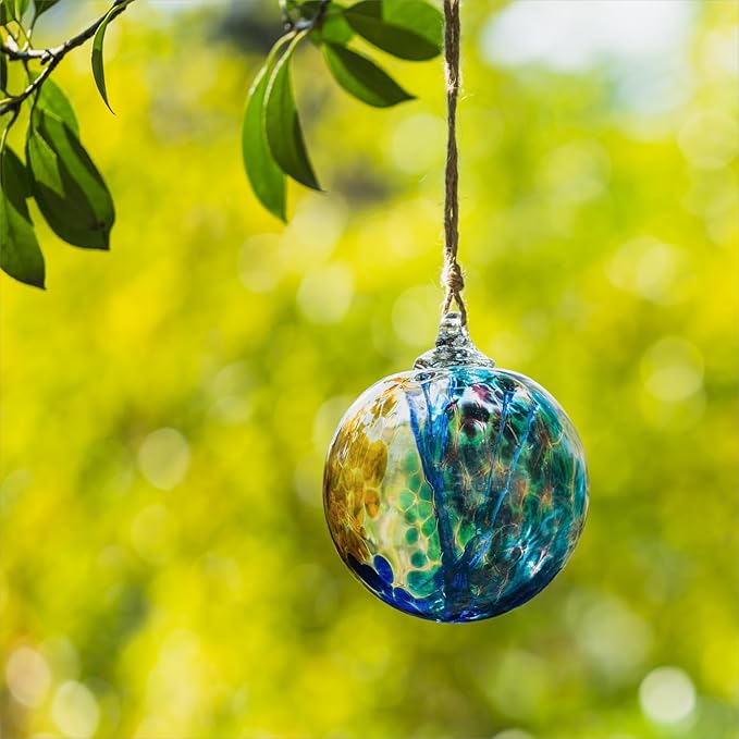 4” Tree of Life Witch Balls, Gazing Balls Hanging Friendship Balls, Hand-Blown Glass Christmas Ornament for Window Outdoor Home Decor, Garden Patio Decoration, Gifts for Women (Blue)