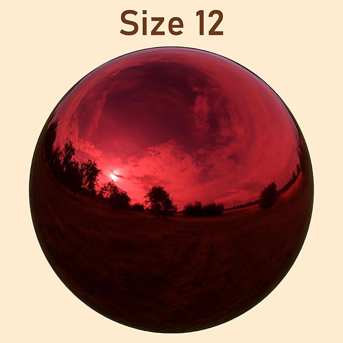 Lulu Decor, Red Stainless Steel Gazing Mirror Ball Size 12 with Stand