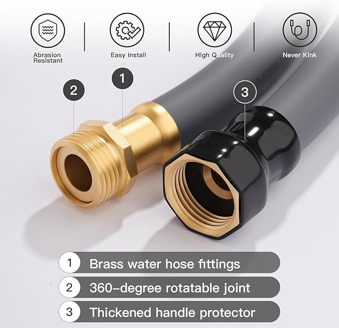 Garden Hose 5/8" x 75ft - Heavy Duty Rubber Water Hose 600 PSI Burst Pressure, No Kink & Durable Flexible Hose for Yard, Car Wash, Pets Gray