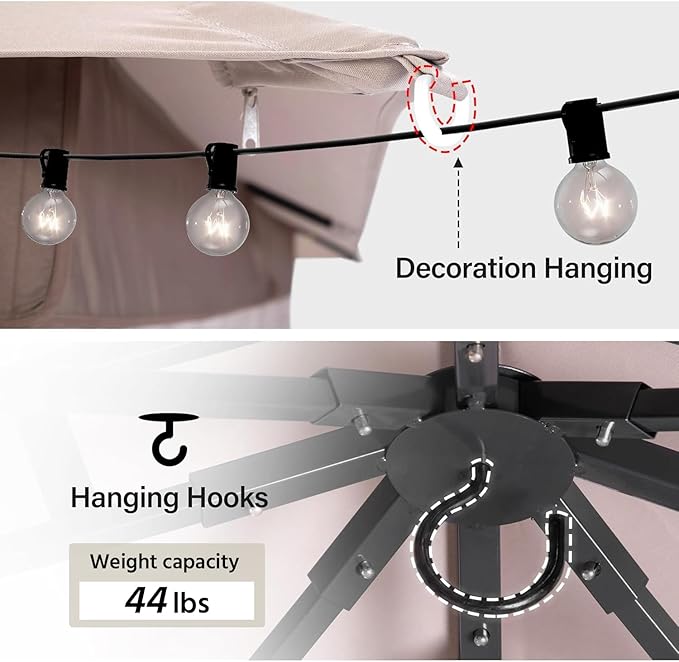 LAUSAINT HOME Outdoor Patio Gazebo 10'x20' with Expansion Bolts, Heavy Duty Party Tent & Shelter with Double Roofs, Mosquito Nettings and Privacy Screens for Backyard, Garden, Lawn, Champagne Khaki