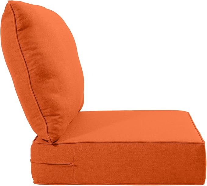 Luxury 24x24x6 Inch Outdoor Cushions - Water&UV&Fade Resistant 1 Set Zippered Patio Chair Back&Seat Cushion for Wicker Dining Rocking Swivel Chairs Loveseat Couch Sectional Sofa - Orange