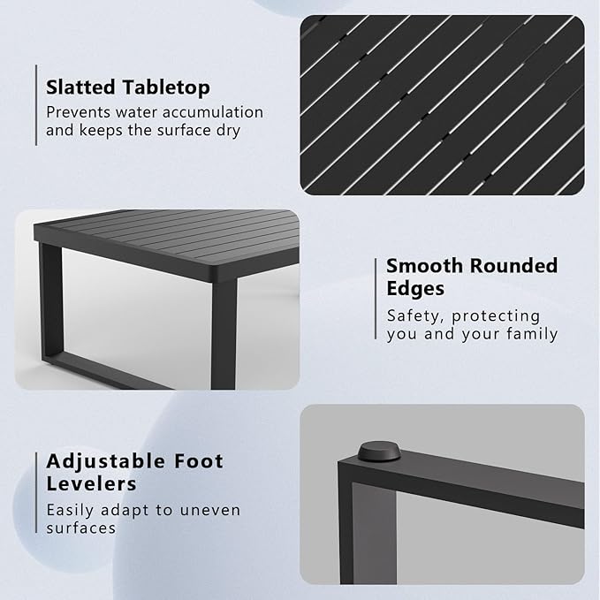 Aluminum Outdoor Coffee Table - Black Rectangle Patio Tables for Deck, and Poolside