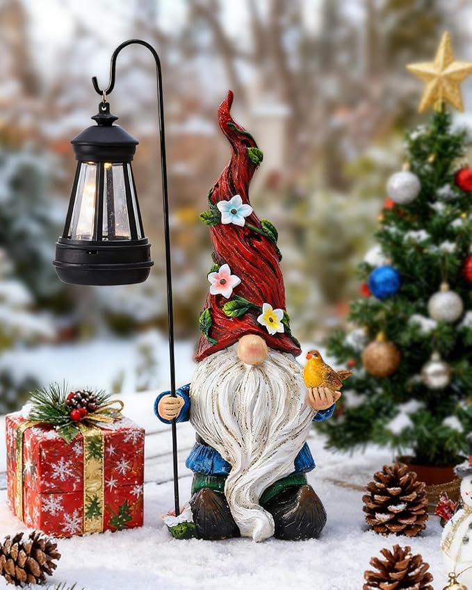 Garden Gnomes Outdoor Statue with Solar Lights,Solar Gnomes Decorations for Yard Outdoor gnome Decorations for Garden, Patio Gnome Gifts for Mom